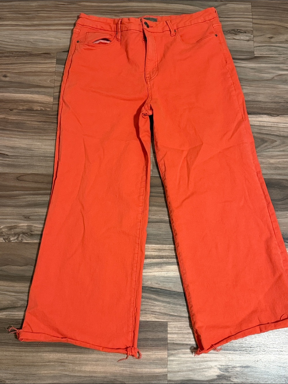 KUT from the Kloth MEG Fab Ab Jeans Coral High Rise Wide Leg Raw Hem Womens 14